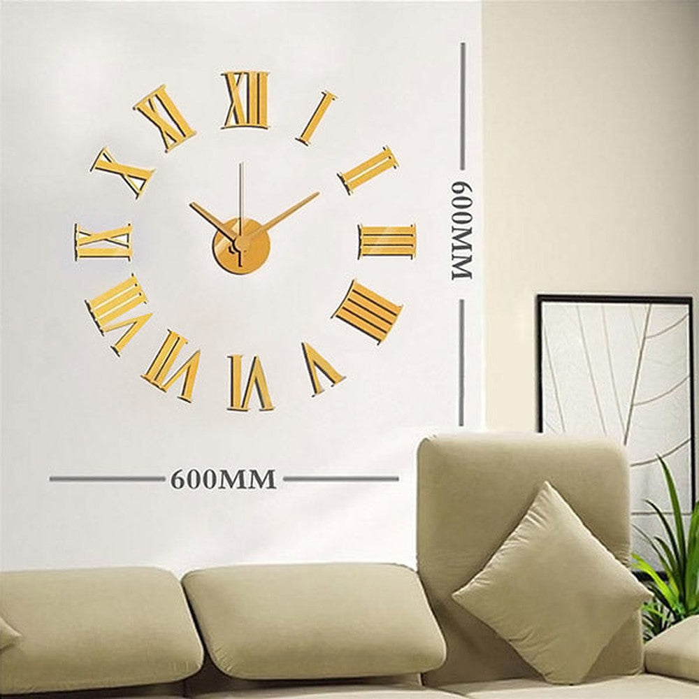 Horloge murale adhésive à chiffres romains - 600 mm - Or