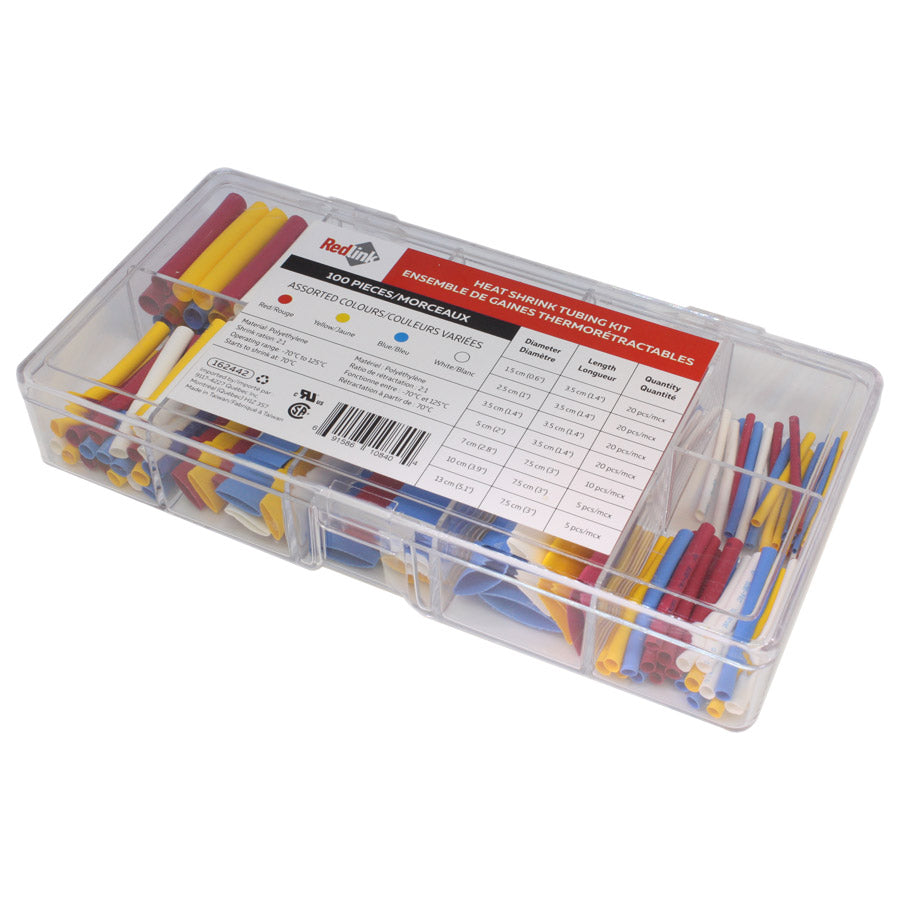 Assortiment de gaines thermorétractables à ratio 2:1 - 7 tailles - Couleurs variées - 100 pièces