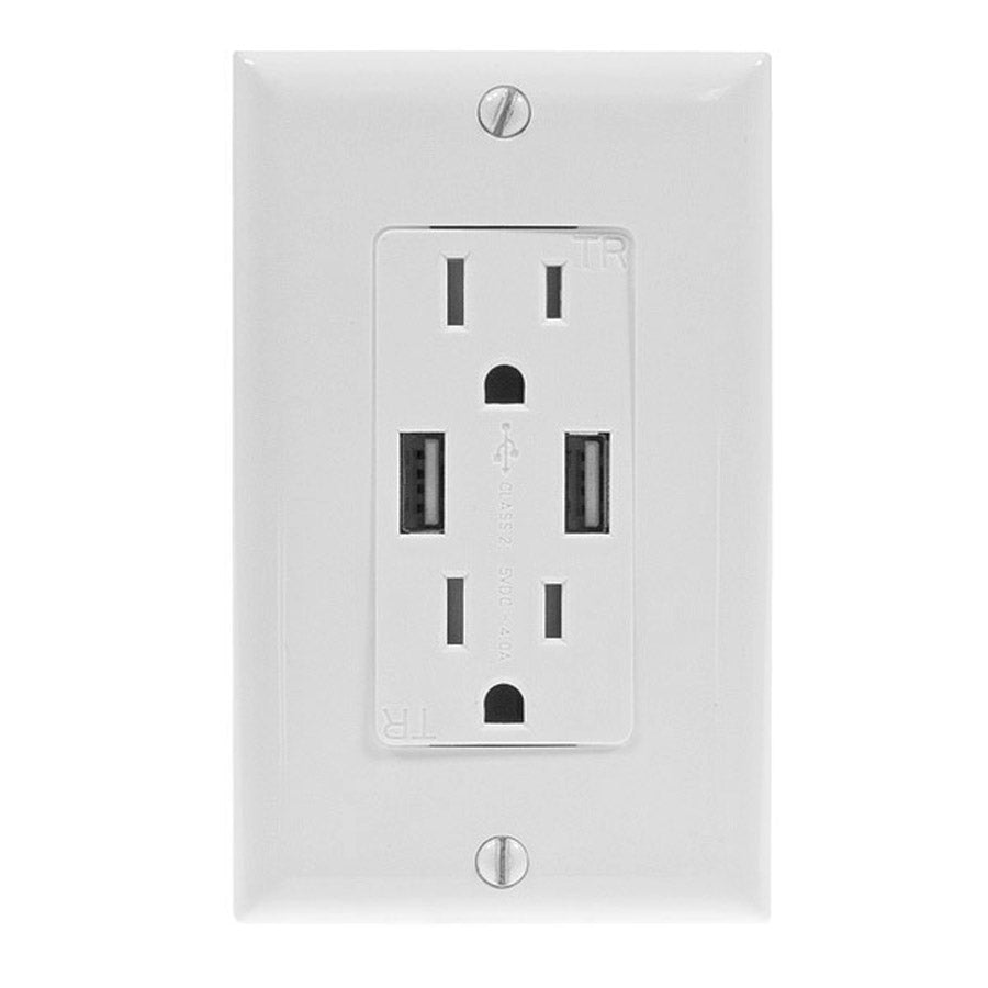 Prise Décora double inviolable avec 2 ports USB - 125 V - 15 A - Blanc