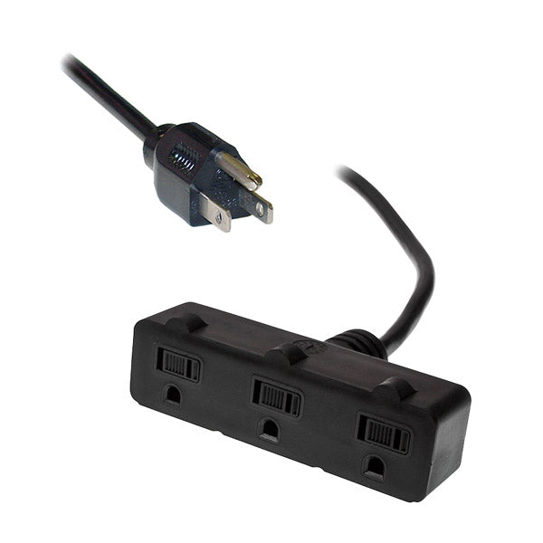 Rallonge électrique à 3 prises - 3C/14 AWG - Intérieur/Extérieur - 125 V - 15 A - Noir - 15 m