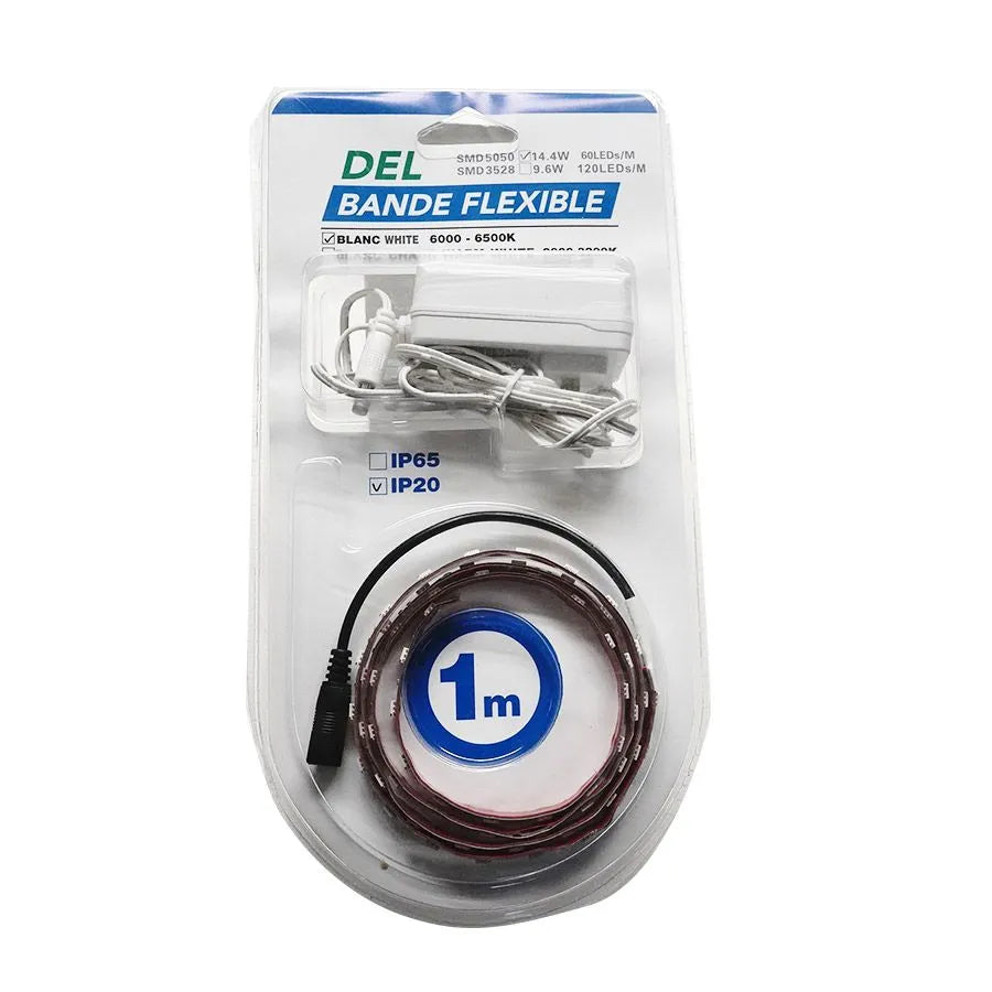 Bande lumineuse DEL avec interrupteur - 12V - 60 DEL/m - 6000K - 1m