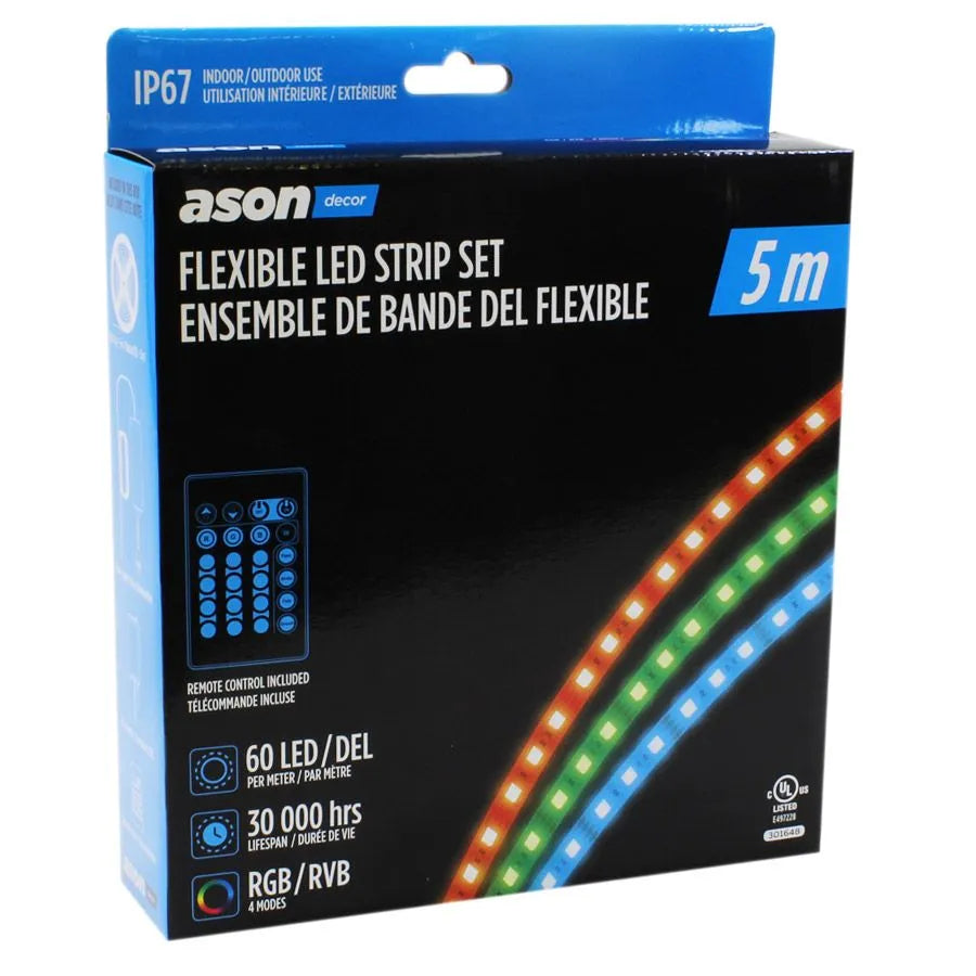 Bande DEL flexible avec télécommande - 12 V - 60 DEL/m - IP67 - RVB - 5 m