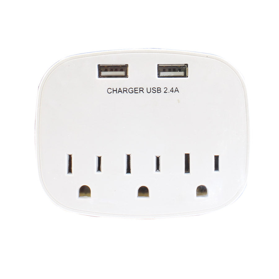 Adaptateur mural à 3 prises et 2 ports USB 2.4 A - Blanc
