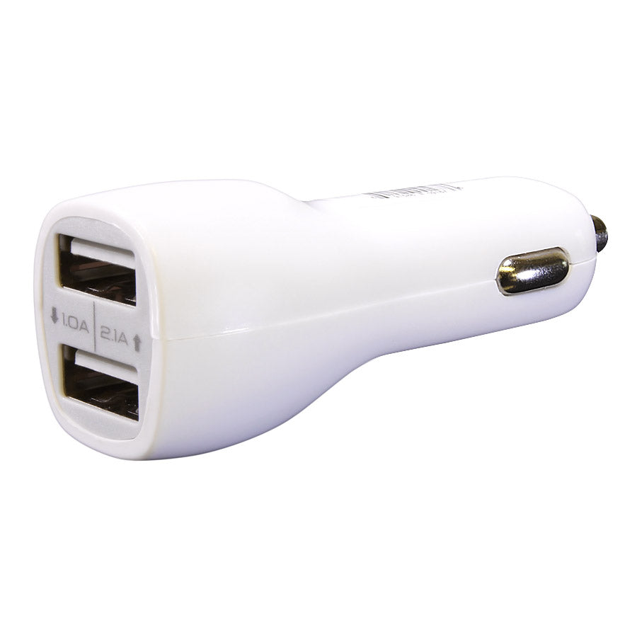 Chargeur USB 2.1 pour véhicule avec 2 ports USB 1.5 A et 2.5 A - Blanc