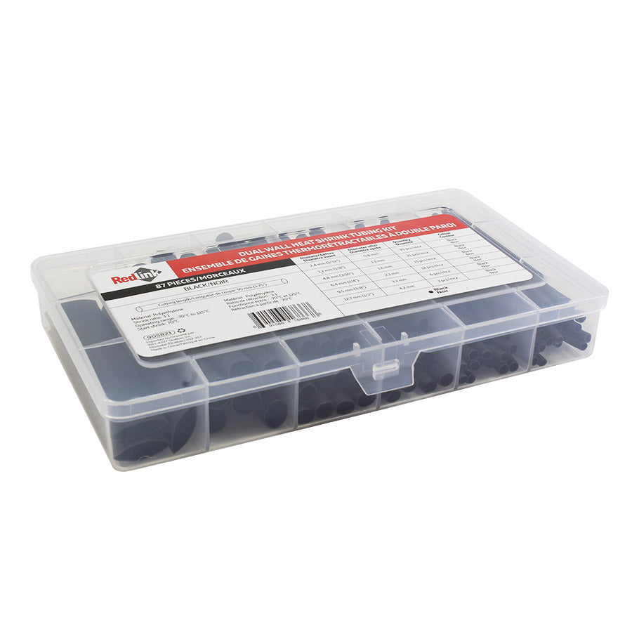 Assortiment de gaines thermorétractables à double parois - 87 pièces - Noir
