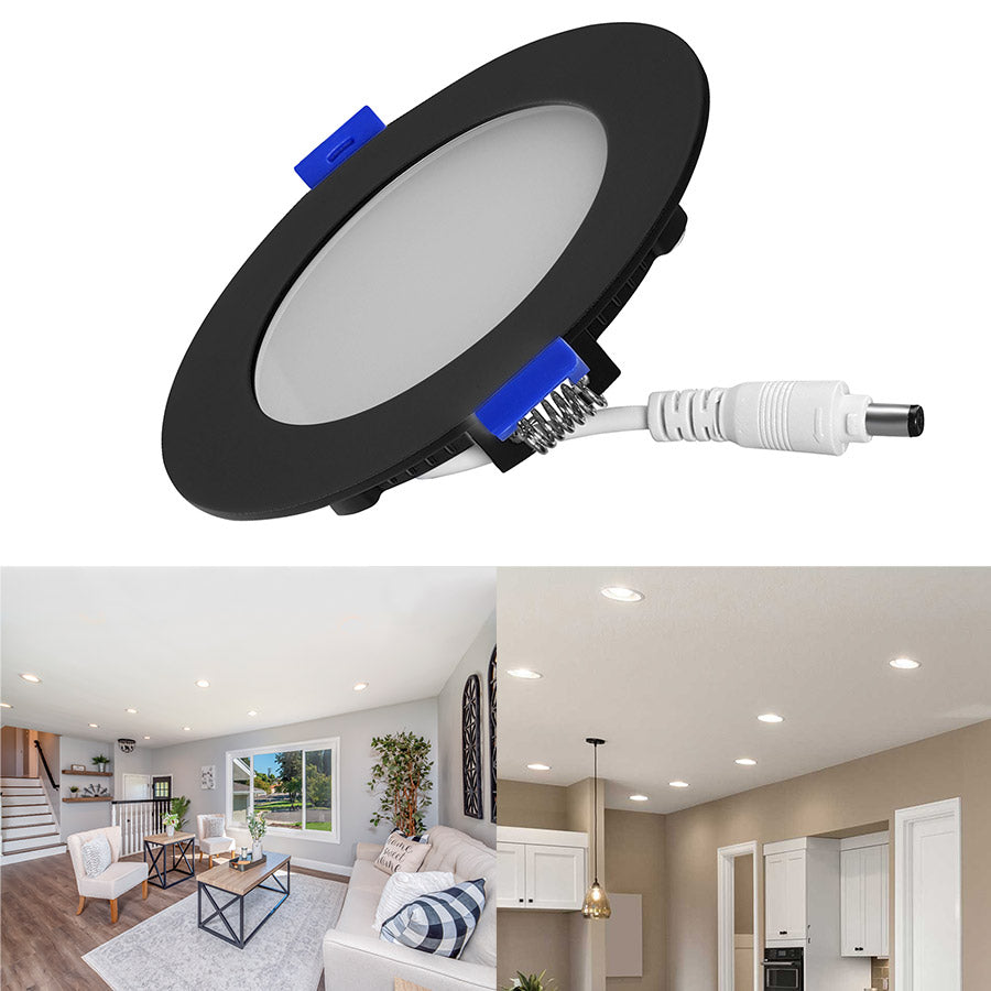 Ensemble de 4 lumières encastrées DEL ultra minces - 4″ - 10 W - TCC - Noir
