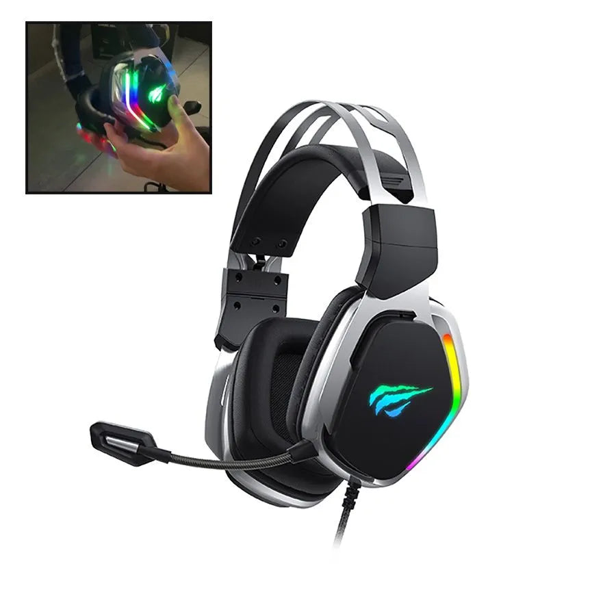Casque de jeu rétroéclairé RVB à réduction du bruit avec fil et microphone - USB