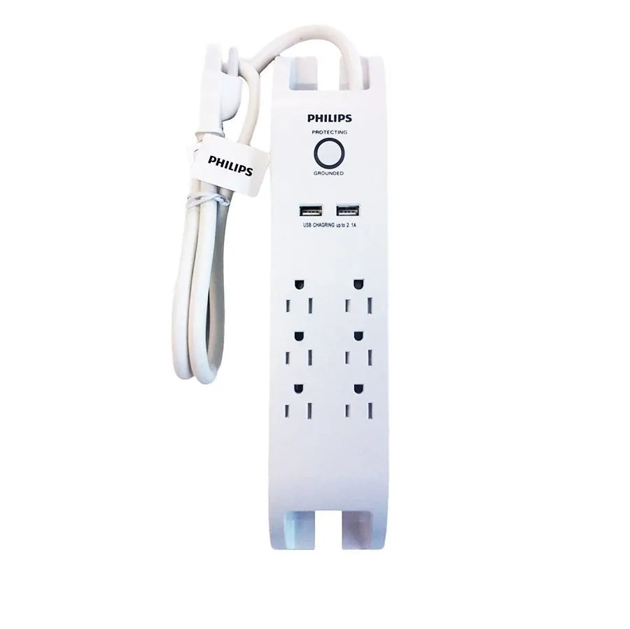 Barre de surtension à 6 prises et 2 ports USB - 1000 Joules - 15 A - Blanc - 90 cm