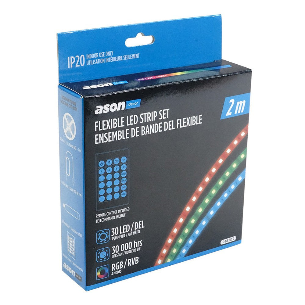Bande DEL flexible avec télécommande - USB - 5 V - 30 DEL/m - IP20 - RVB - 2 m