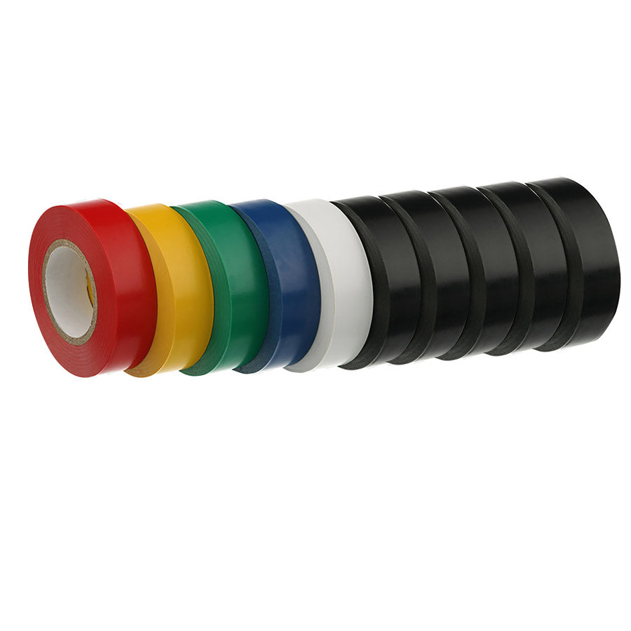 Ruban isolant en PVC - 0.18 mm x 19 mm x 20 m - Couleurs assorties - 10 pièces