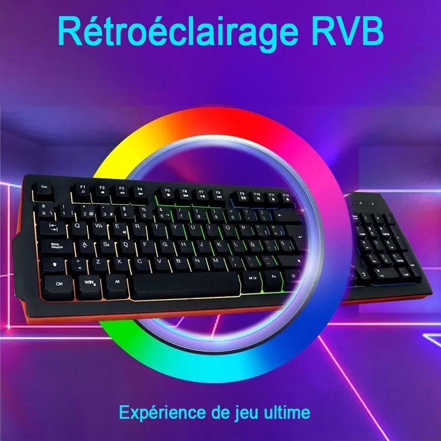 Clavier de jeu rétroéclairé DEL RVB avec fil - USB - 104 touches