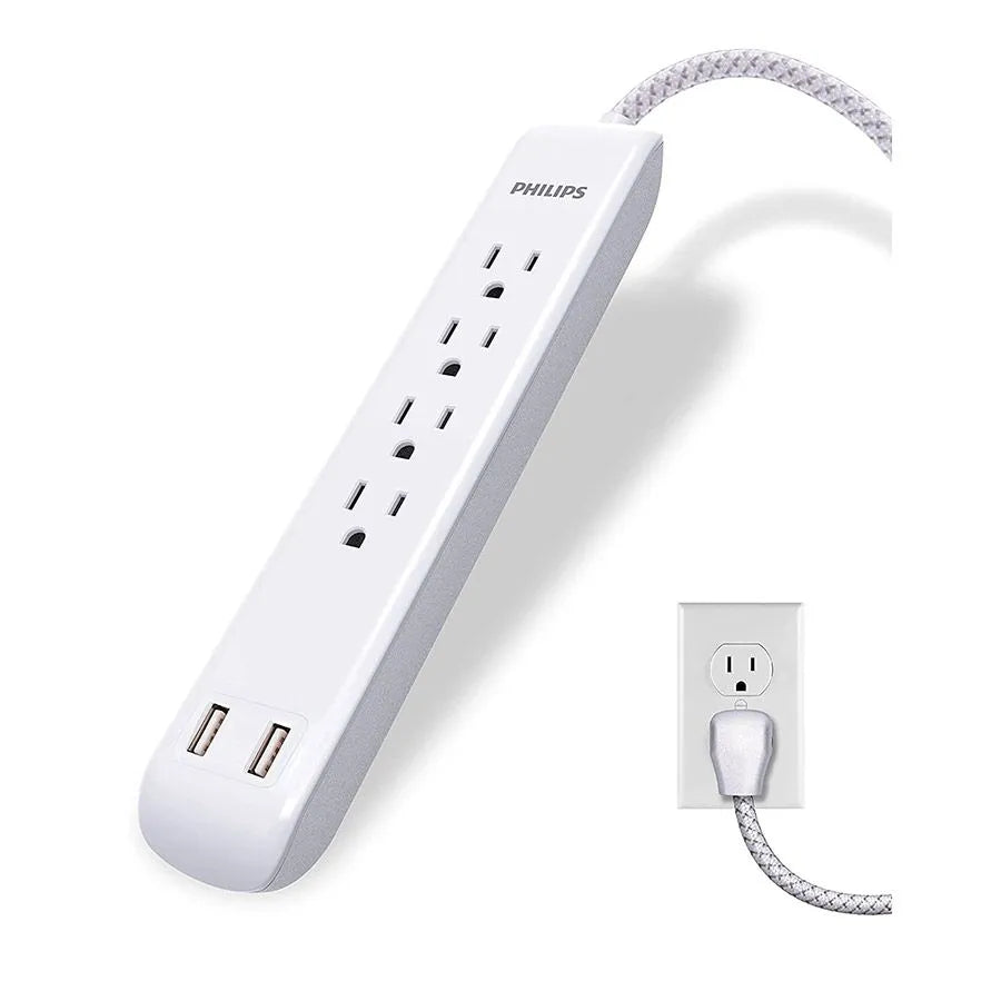 Barre de surtension à 4 prises et 2 ports USB - 720 joules - 15 A - Blanc - 1.2 m
