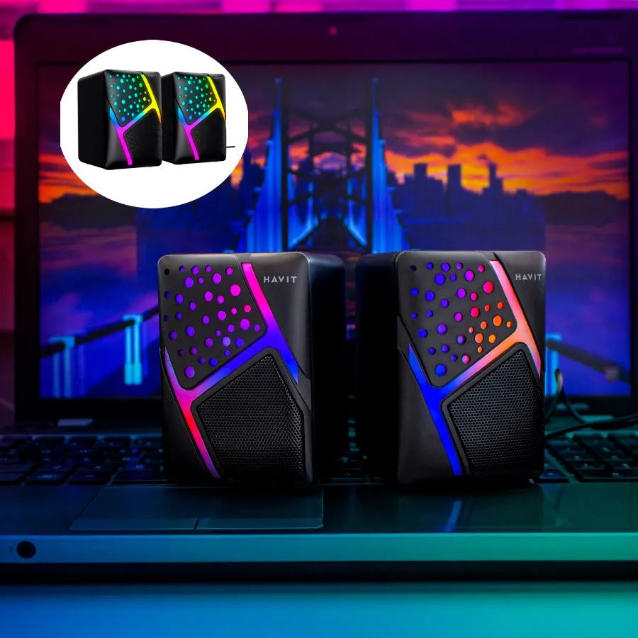 Haut-parleurs compacts rétroéclairés RVB pour ordinateur - USB/3.5 mm - 6 W - Noir - Paire