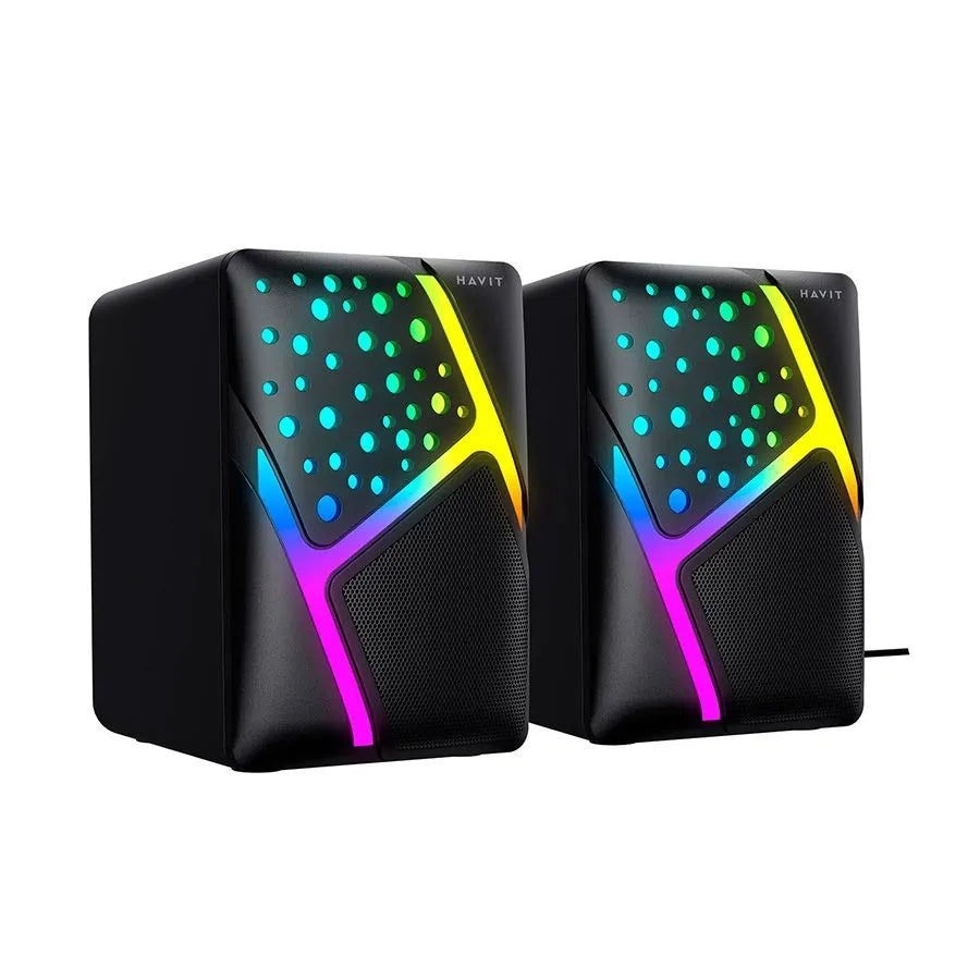Haut-parleurs compacts rétroéclairés RVB pour ordinateur - USB/3.5 mm - 6 W - Noir - Paire