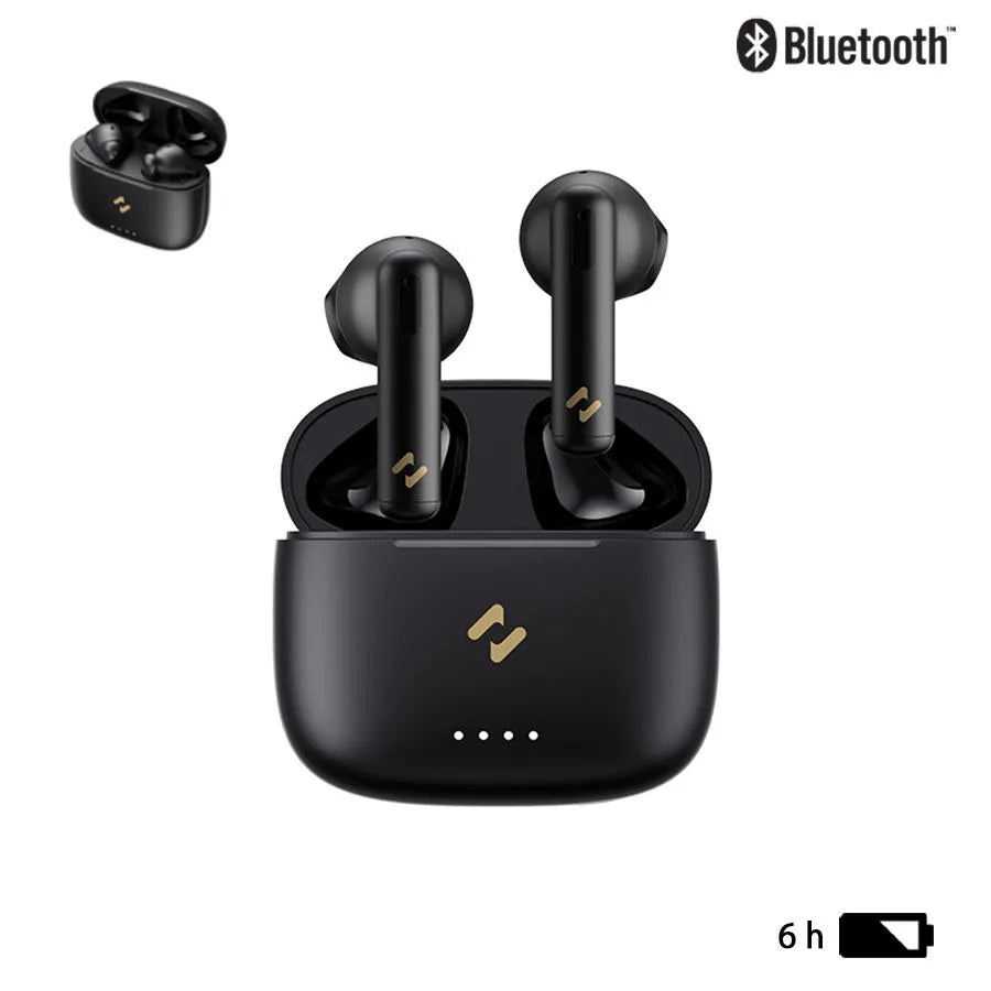 Écouteurs boutons Bluetooth V5.3 à réduction de bruit avec boîtier de charge sans fil - Noir