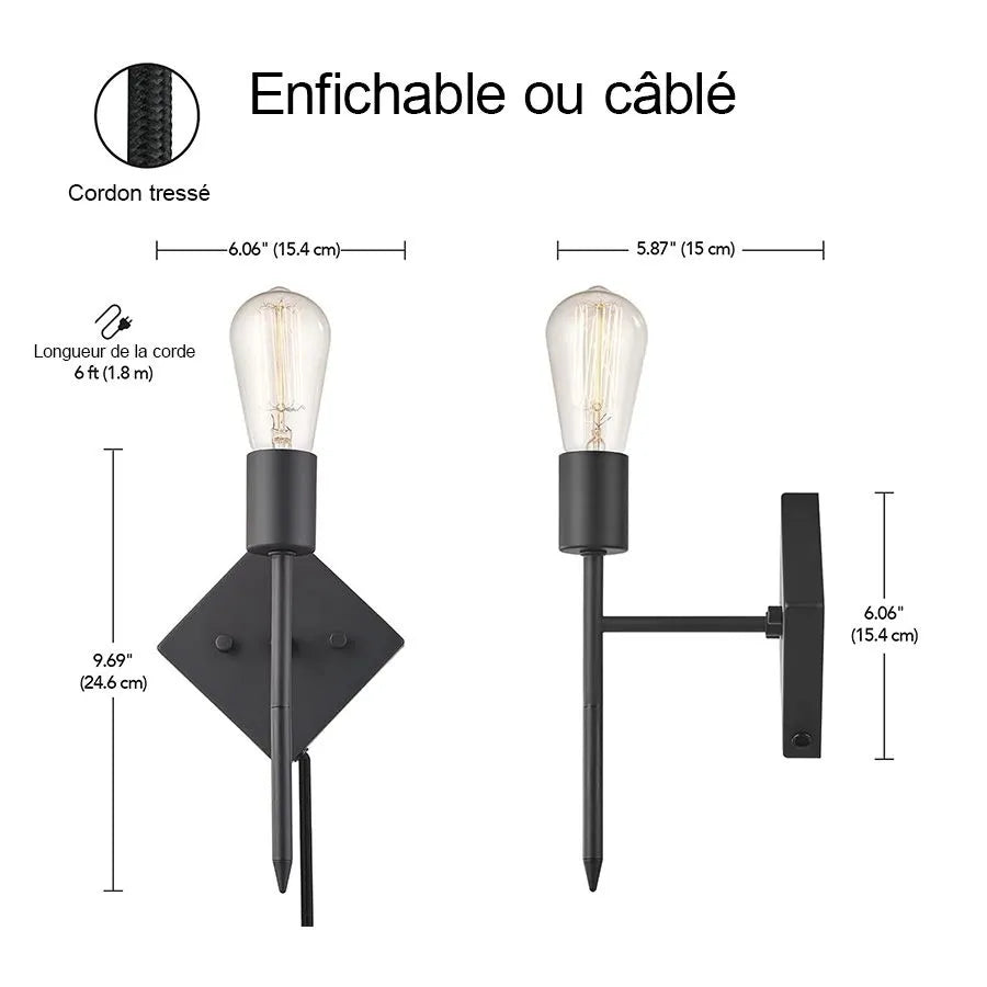 Luminaire mural enfichable ou câblé - Noir - Paquet de 2