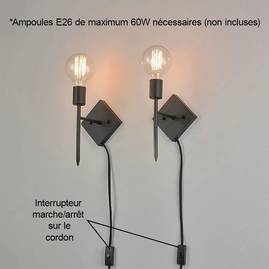 Luminaire mural enfichable ou câblé - Noir - Paquet de 2