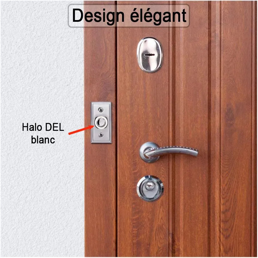 Bouton sonnette de porte illuminé DEL - Nickel
