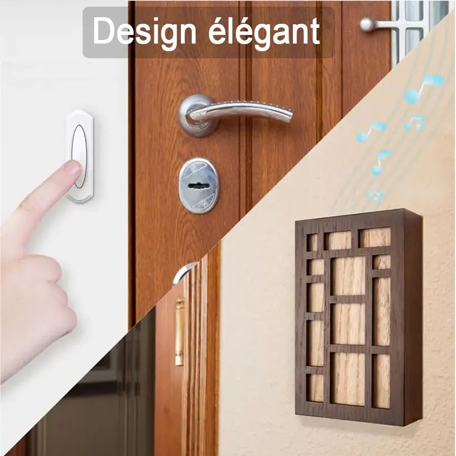 Carillon de porte sans fil avec bouton-poussoir - Bois