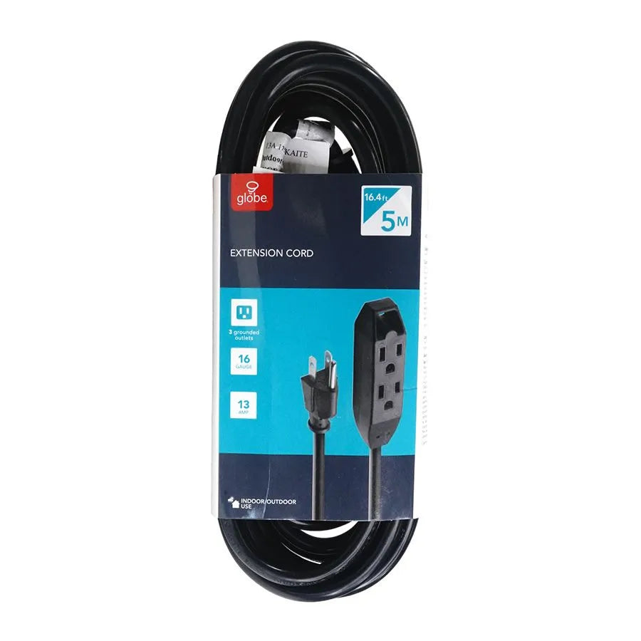 Rallonge électrique intérieur/extérieur 3 prises - 16.4 pieds (5 m) - Noir