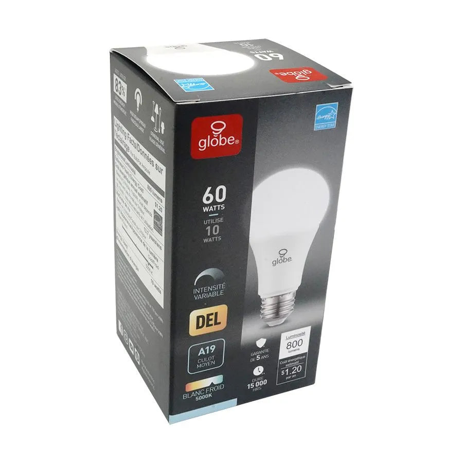 Ampoule DEL A19 graduelle - 10W - E26 - 5000K