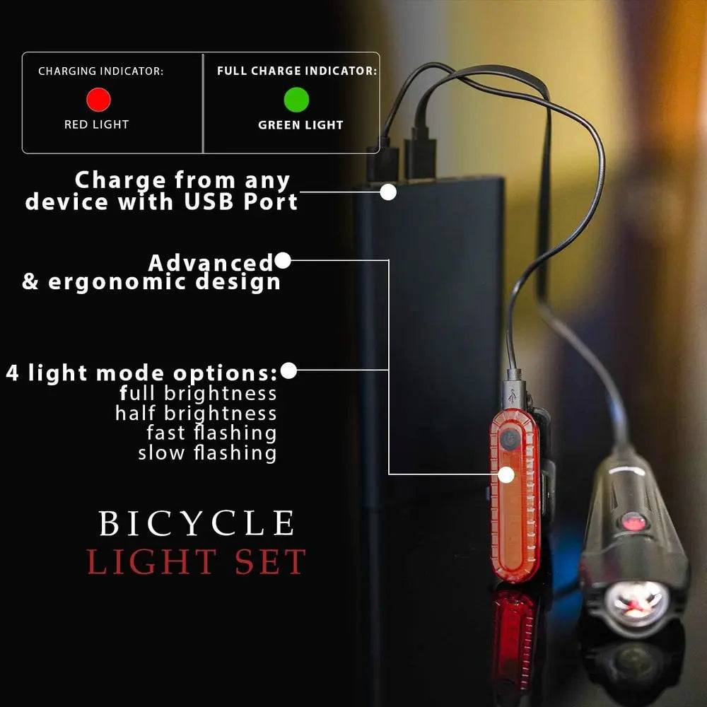 Ensemble lumière vélo LED en métal rechargeable et étanche