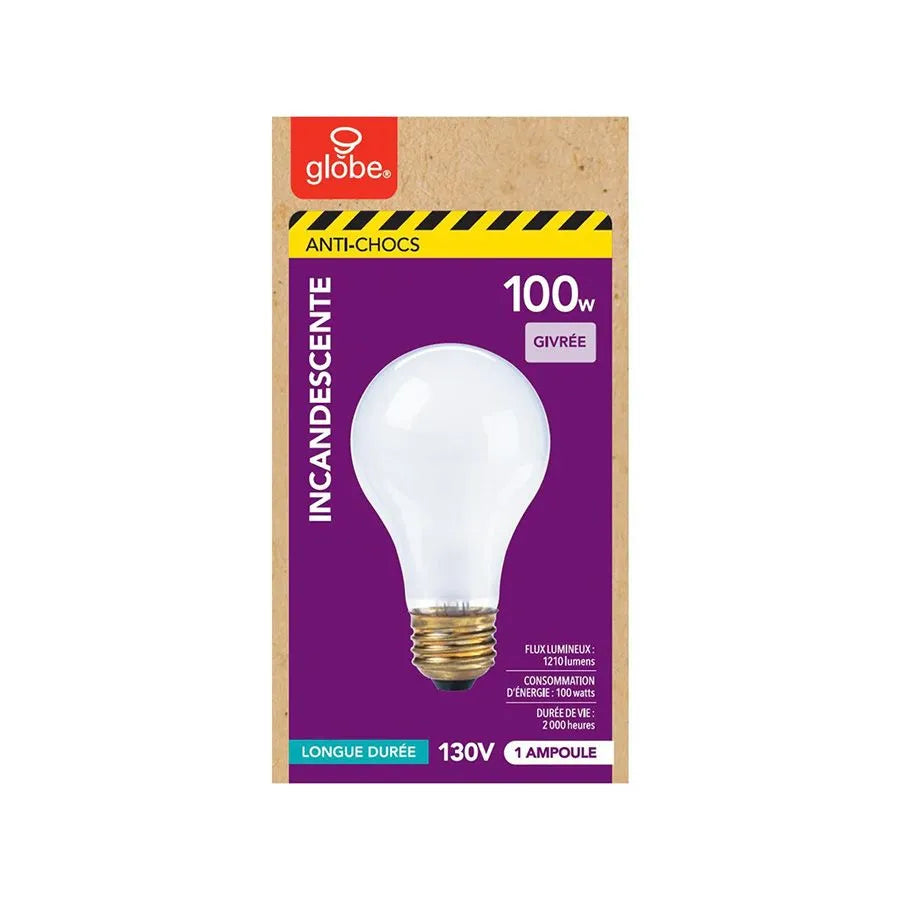 Ampoule incandescente anti-chocs A19 - 100 W - E26 - Givrée