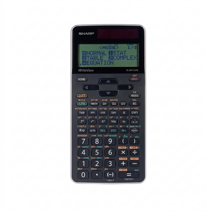 Sharp ELW516XGSL scientific calculator heroic shot, showing 640 functions, Twin Power, on white background.