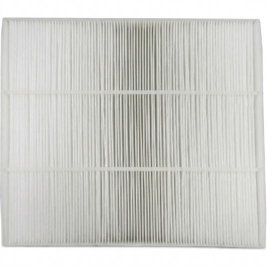High-resolution hero shot of the white pleated Sharp FZA28HFU True HEPA replacement filter.