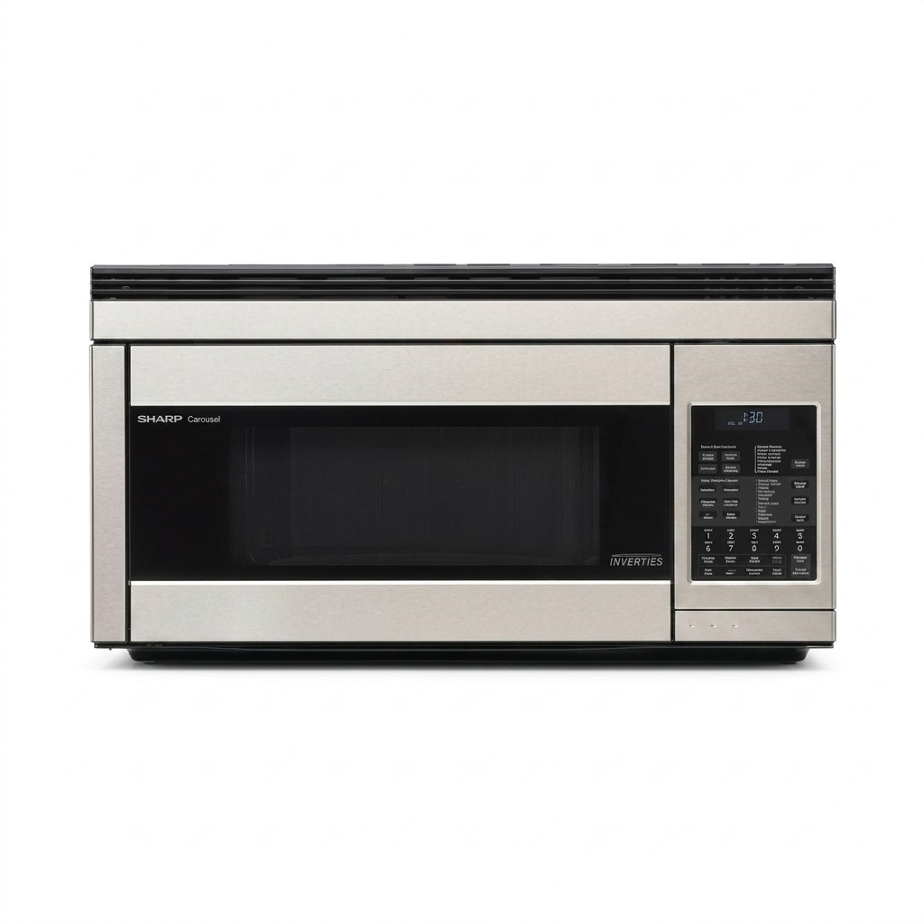 A high-resolution hero shot of the SHARP R1874TY over-the-range microwave.