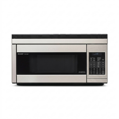A high-resolution hero shot of the SHARP R1874TY over-the-range microwave.