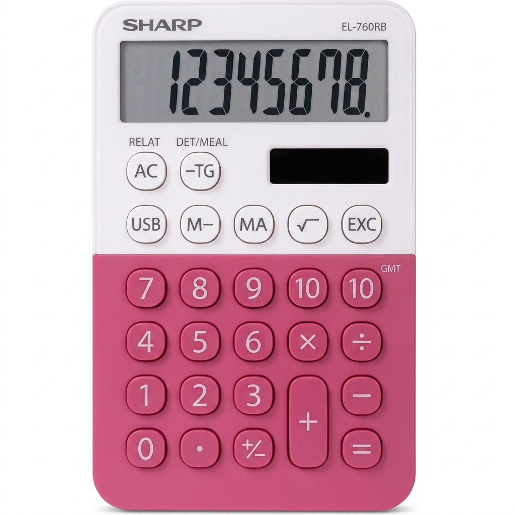 Pure high-resolution hero shot of the SHARP EL760RBPK raspberry calculator on white background.
