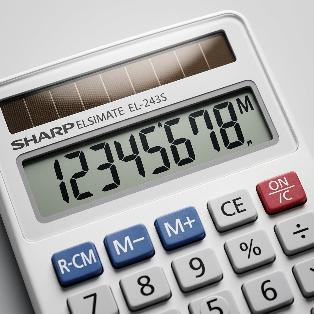 Extreme macro view of the Sharp EL243S solar panel, digital display and buttons.