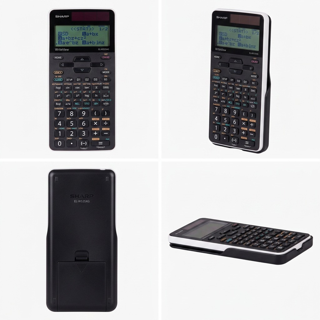 Premium matrix view of the Sharp EL-W535XG-WH calculator, featuring neat rows of four multi-angle shots.