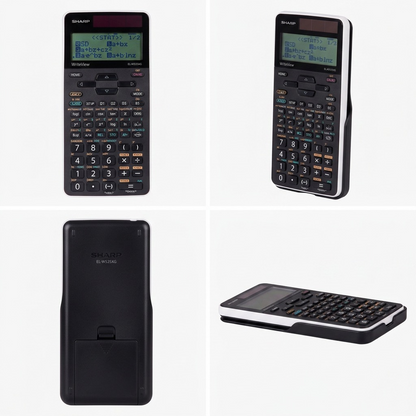 Premium matrix view of the Sharp EL-W535XG-WH calculator, featuring neat rows of four multi-angle shots.