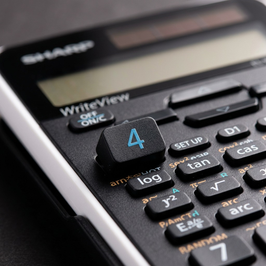 Macro close-up of keys and screen, showing textures and labels of the EL-W535XG-WH calculator.