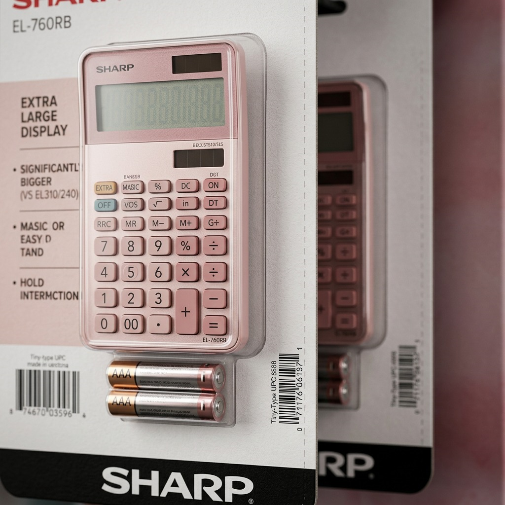 A close-up photograph showcasing the pink solar display panel of a Sharp EL-760RB calculator.