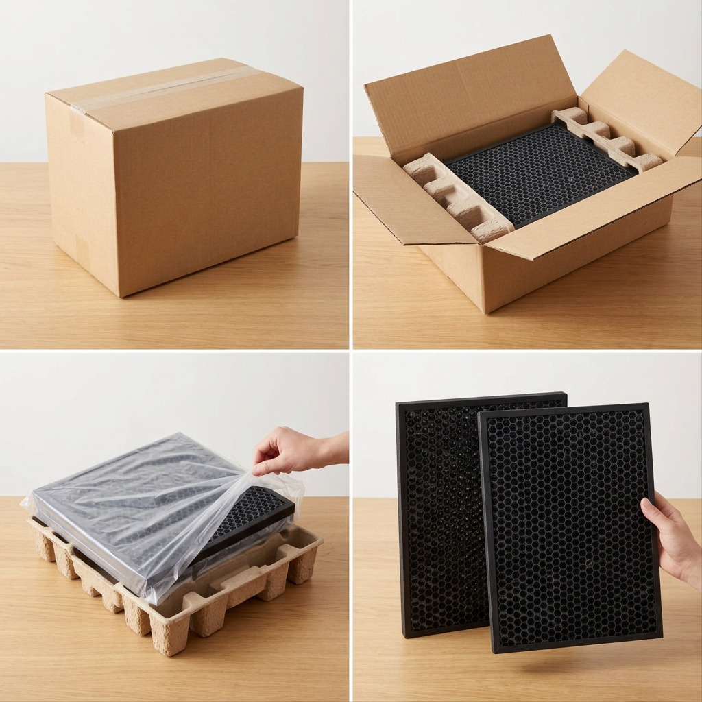 Sharp FZK50DFU carbon filter safely unboxed from plain protective shipping materials