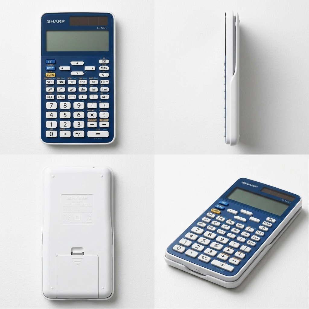 A multi-angle view collection of the Sharp EL-738XT calculator.
