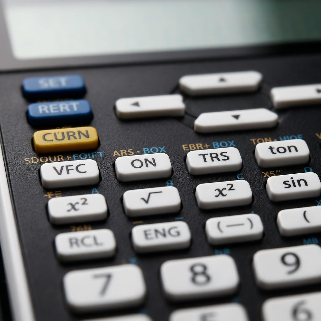 Extreme macro photo of the SHARP EL738XT, highlighting the tactile key textures and clear print labels.