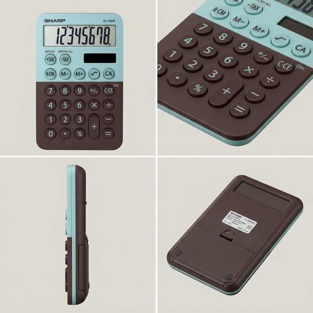 Visual grid matrix for the SHARP EL-76RBMT calculator, showing multiple useful angles with realistic lighting and a clean background.