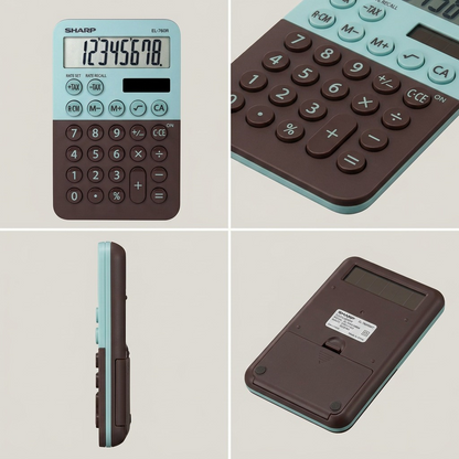 Visual grid matrix for the SHARP EL-76RBMT calculator, showing multiple useful angles with realistic lighting and a clean background.