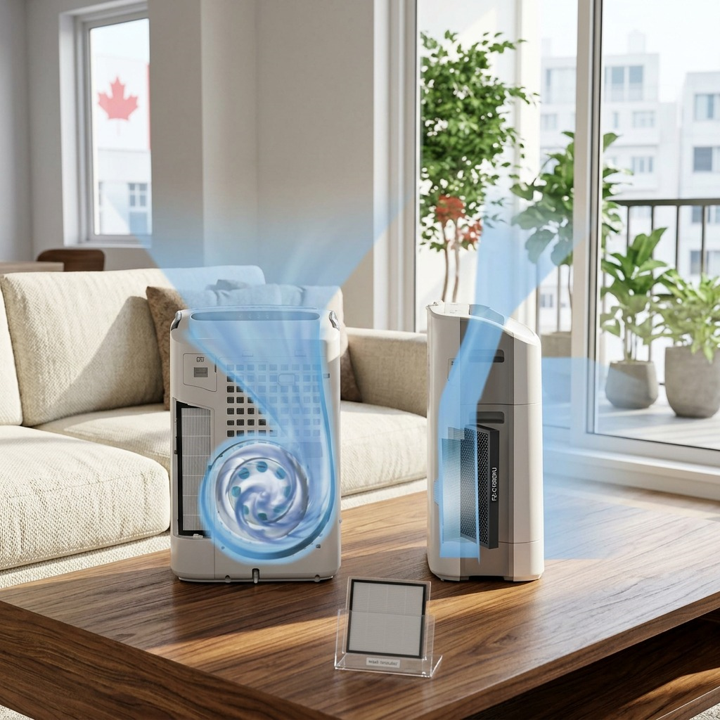 The FZ-C100DFU washable deodorizing filter is shown near a SHARP KC-850U air purifier in a clean living room, supported by a wooden surface.