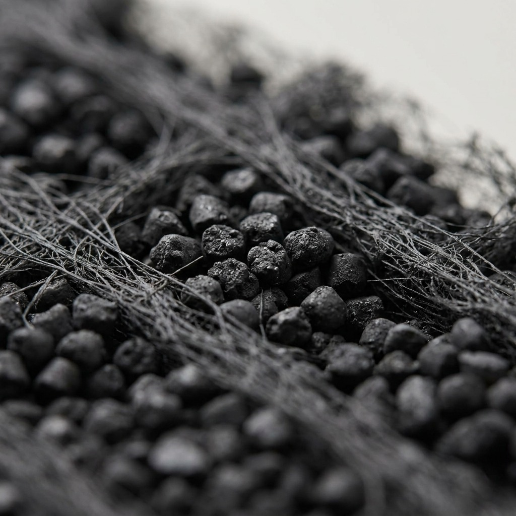 Close-up of the filter kit shows the distinct carbon pellet and fiber textures.