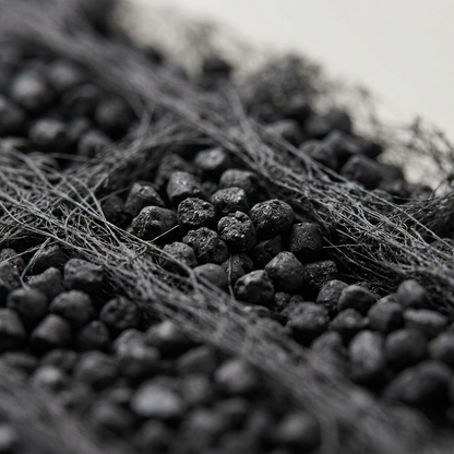 Close-up of the filter kit shows the distinct carbon pellet and fiber textures.