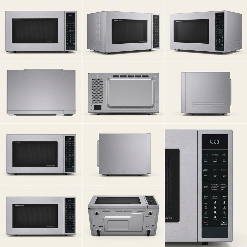 A matrix view showing the SHARP SMC1585KS microwave from multiple useful angles.
