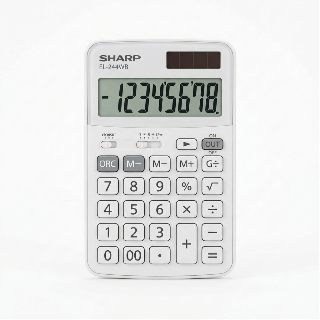 A high-resolution, centered view of the SHARP EL-244WB 8-Digit calculator with accurate details and clear display.