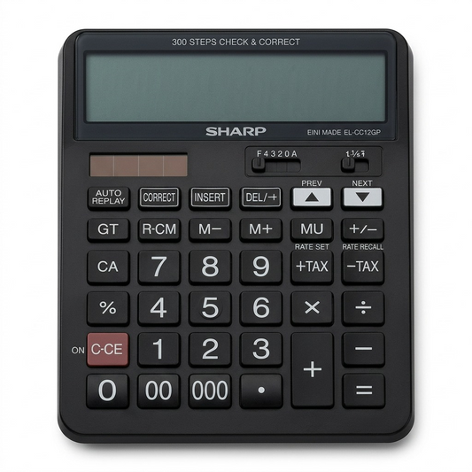 Sharp EL-CC12GP 12-digit check and correct calculator on a clean white background.