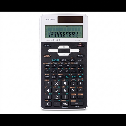 High-resolution pure white backdrop hero shot of the SHARP EL531XTWH mathematical scientific calculator.
