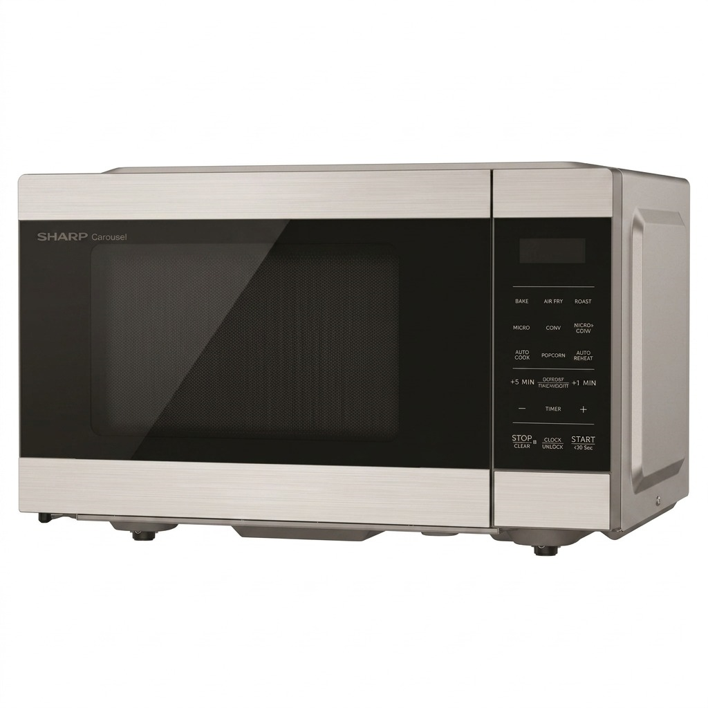 Sharp SMC0985KSC 3-in-1 Microwave Air Fryer and Convection Oven in brushed stainless steel.